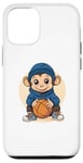 Coque pour iPhone 12/12 Pro Adorable singe tenant un jeu de basket-ball