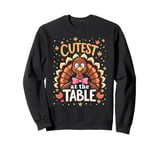 Thanksgiving Cutest Turkey At The Table Dinner Girl Toddler Sweatshirt