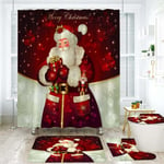 Red Christmas Tree Bathroom Shower Curtain Xmas Waterproof Santa Claus Curtain