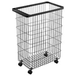 Yamazaki 4777 TOWER Laundry Basket With Wheels, black, Steel/Nylon, Minimalist, 28 x 46.5 x 61 cm