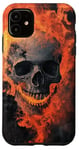 Coque pour iPhone 11 Crâne de feu en métal enveloppé de flammes fumées