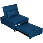 HOMCOM Folding Sofa Bed Adjustable Single Sleeper w/ Pillow Side Pocket, Blue