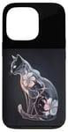 Coque pour iPhone 13 Pro Cyber Cat futuriste avec lueur florale