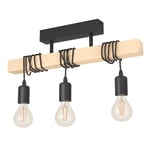 Eglo Townshend Ceiling Light Fitting, 3-Light Vintage Ceiling lamp in Industrial Design, Retro Pendant lamp Made of blacksteel and Natural Wood, FSC Certified, E27 Socket