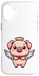 Coque pour iPhone 16 Plus Adorable dessin animé ange cochon avec halo