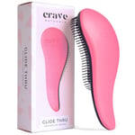 Crave Naturals Glide Detangler Hair Brush - Perfect Tangle Teezer for Curly Hair, Straight Hair, Wet or Dry, and a Great Stocking Filler - Detangle Hair Brush for Women, Men, and Kids - Pink