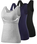 vislivin Femme Débardeur en Coton avec Soutien Gorge Étagère Débardeur Extensibles Tank Top Noir/Bleu foncé/Gris S