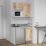 Cuisibane - Kitchenette K00L - 100 cm - emplacements frigo top et micro-ondes-Bois-Cromo-évier à droite