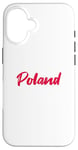 Coque pour iPhone 16 Lettres Word Pologne dans une belle police rouge