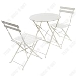 TD 3-delad trädgårdsmöbelset med runt bord och 2 fällbara stolar i stål, pulverlackerat hopfällbart stålbord trädgårdsbord
