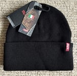 LEVI'S Black Cuff BEANIE RED TAB LOGO Hat Toque UNISEX MADE IN ITALY