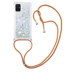 MRSTER Lanyard Housse pour Samsung A51 Coque, Bling Liquide Paillette Silicone Antichoc Kawaii Etui Housse avec Cordage Lanyard Case pour Samsung Galaxy A51. LP Love Silver