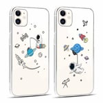 Coalbooliy [2 Pièces Coque pour iPhone 11 6,1", Silicone Transparente Étui avec Aesthetic Motif Astronaute Dessin Ultra Fine Téléphone Housse Antichoc Case Filles Femmes Cover, 08