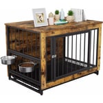 Tlgreen - liferun Cage pour Chien Interieur, 93x64x58cm, Cage Chien xxl en Bois, Caisse pour Chien avec 2 Gamelles et Portes pour Chien, avec Plateau