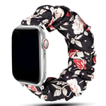 Scrunchie Strap Compatible pour Apple Watch Band 49mm 45mm 41mm 44mm 40mm 42mm 38mm, Bracelet élastique en Nylon pour iwatch Ultra Series 8 7 6 SE 5 4 3 2 1, Fleur Rouge Noire, 38/40/41mm-L