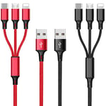 Multi Charging Cable 2 Packs, 3A 3 in 1 Fast Charging Cord,1.25M Nylon Braided Multiple USB Cable with iP Micro USB Type C Port for Phone,Samsung,PS4, Tablet, Xiaomi and More