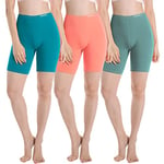 INNERSY Short Leggings for Women Cotton Knee Length Shorts Anti Chafing Ladies Cycle Shorts 3 Pack (M, Blue/Green/Orange)