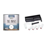 Johnstone's Revive - Tile Paint - White - Upcycling Paint - Gloss Finish 750 ml & Fit For The Job 7 pc Foam Mini Paint Roller Set for Painting with Gloss & Satin, Small Roller