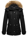 Wantdo Femme Veste Décontractée à Capuche Hiver Chaud Manteau d'Extérieur Classique Veste Militaire Cargo Style Manteau Doublure Polaire Noir L