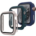 3 Pièces PC Coque pour Apple Watch Serie 9/8/7 avec Protection ecran en Verre Trempé,Ultra Mince Étui Dur de Anti-Rayures Verre Trempé Écran Coque pour iWatch 45mm Transparent/Vert Sapin/Bleu Nuit