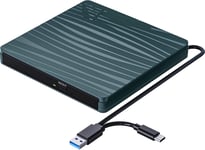 Lecteur Cd Dvd Externe, Graveur Cd Externe Avec Usb3.0 Type-C, Ultra-Mince Cd/Vcd /-Rw/Rom Portable Lecteur Cd Externe Pour Pc, Desktops, Laptop, Mac, Macbook, Windows11/10/8/7/Xp/Vista/Macos, Vert