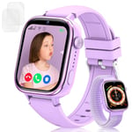 Minilandia Montre Connectée 4G pour Enfants, Vidéo HD et Appels, Montre Intelligente pour Enfants avec Chat Familial, SOS, GPS, Jeu, Mode Classe, Podomètre, Cadeaux pour Filles et Garçons (Violet)