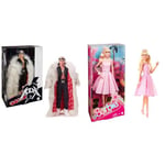 Barbie The Movie Collectible Ken Doll Wearing Big Faux Fur Coat and Black Fringe Vest with Bandana & The Movie Doll, Margot Robbie Doll with Pink and White Gingham Dress and Daisy Chain