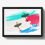 Arty Pie Framed Print Black A2 (24.5x18 Inch) Spitfire RAF Duo Planes V2, Wood, Multi-Colour, 60 x 42 x 2 cm