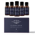 Mystic Moments | Clear Skin Essential Oil Gift Starter Pack 5x10ml | Bergamot Bergaptene Free, Lavender English, Oregano, Rosemary French and Tea Tree Australian | Perfect as a Gift