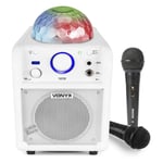 VONYX Karaoke Machine SBS50-W White Rechargeable Bluetooth Party Speaker Set with Light Show & 2x Microphones, Portable Singing System