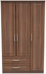 Gina Walnut Effect 3 Door Triple Wardrobe - LHF 2 Drawers