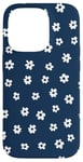 iPhone 14 Pro Dark Blue with White Ditsy Flowers Floral Pattern Case