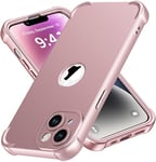 ORETECH 4 in 1 Case for iPhone 14 Case, with [2 x Tempered Glass Screen Protector] [Camera Protection] [Military Grade Protective] Thin Slim Fit Rubber Bumper iPhone 14 Phone Case Cover - Rose Gold