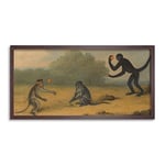 Artery8 Chalon Three Monkeys At Play Painting Framed Wall Art Print Long 25X12 Inch