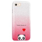 Coque Iphone 7 et 8 et SE 2020 paillettes rose tie panda emojii personnalisee