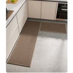 Tapis Cuisine Devant Evier, Tapis de Couloir en Caoutchouc ​Antidérapant Lavable pour Chambre, Salon, Bureau - Marron 45x70cm + 45x120cm