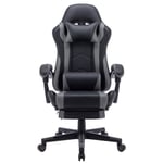 Chaise Gamer Chaise De Bureau Ergonomique 90°-155° Dossier Réglable Racing Chaise D'ordinateur Max 150kg, Noir-Gris