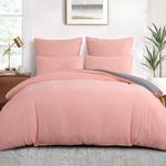 Aisbo King Size Duvet Cover Set - 3Pcs Reversible Bedding Bed Set Peach Pink and Grey Kingsize Soft Brushed Microfiber Quilt Cover with 2 Pillowcases 50x75cm