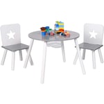 WOLTU Combinaison de table et chaises avec espace de rangement en bois de pin massif, 1 x table + 2 chaises pour enfants, Gris Blanc