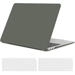 TECOOL Coque Compatible avec MacBook Air M1 (A2337) et MacBook Air 13 Pouces 2020 2019 2018 (A2179 A1932), Coque Rigide en Plastique Fine et Protection Clavier (UE AZERTY), Vert Armée