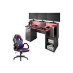 Abitare - Ensemble bureau et chaise gamer graphite, bleu, rouge et noir