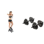 Bundle of Sunny Health & Fitness Mini Stepper Machine with Resistance Bands- NO. 012-S + Sunny Health & Fitness Exercise Vinyl 40 Lb Dumbbell Set Hand Weights for Strength Training, NO.087