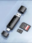 USB Micro SD -kortinlukija, 4in1 Type C/USB A - SD/MicroSD/SDXC/SDHC-korttisovitin, kahden korttipaikan muistikortinlukija, yhteensopiva PC:lle, Galaxylle, Tabletille, Huaweille ja muille - mustavalkoinen - yksi koko