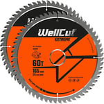 WellCut TCT Saw Blade 165mm x 60T x 20mm Bore for DSS610, M18CS55 Pack of 2