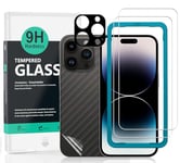 Ibywind Screen Protector (2 Pack) For iPhone 15 Pro Max 5G,9H Hardness Tempered Glass,With 1Pc Metal Camera Lens Protector,1Pc Back Protector,Easy to Install