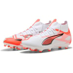 PUMA Mixte Ultra 5 Match+ FG/AG Chaussure de Football, White Black-Glowing Red, 39 EU