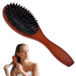 AOOWU Brosse Plaquante Cheveux, Brosse à Cheveux Poils de Sanglier, Antistatique Massage du Cuir Chevelu Peigne, Naturels pour Cheveux Fins, Brosse à Barbe, Manche en Noyer Noir, Ovale