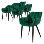 Lot de 6 chaises de salle à manger assise vert foncé en velours pieds métal noir