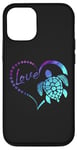 Coque pour iPhone 13 Pro Bleu Violet Cyan Tortue Amour Coeur Fond Noir Animaux