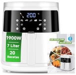 Aigostar White Cube, Friteuse sans Huile 7L, Air Fryer XXL 7 en 1, 1900W Friteuse à Air Chaud, Ecran tactile LED, Préchauffage Rapide, Fonction Maintien au Chaud, Livre de Recettes, Sans BPA, Blanc